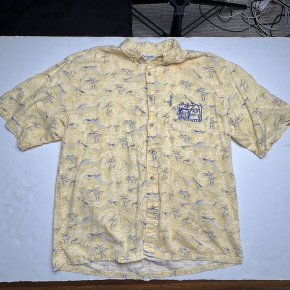 Mutt Lynchs  Columbia Newport Beach CA Hawaiian Shirt XL Yellow Sharks Dog - Picture 3 of 12